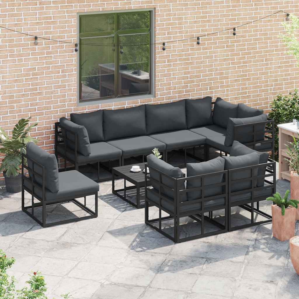 Garden Sofa Set with Cushion Black Aluminium