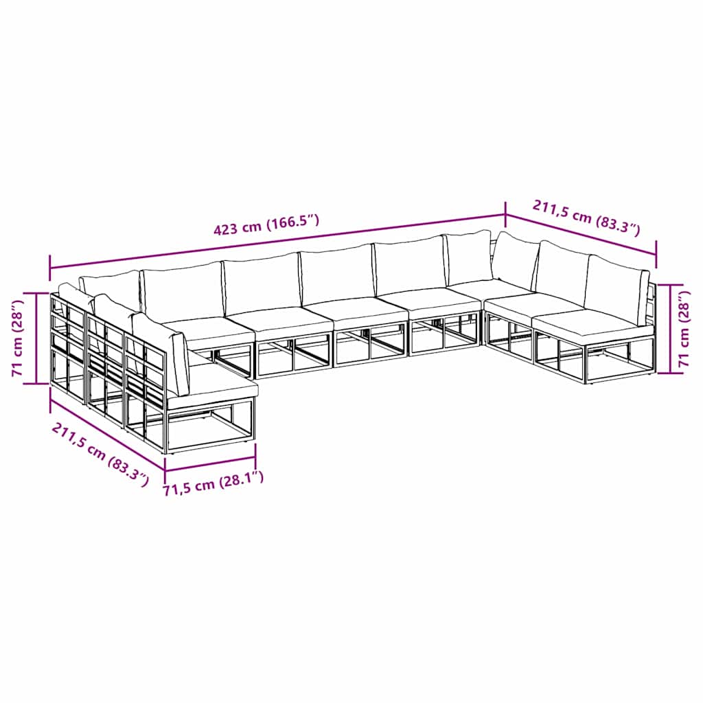 Garden Sofa Set with Cushion Black Aluminium
