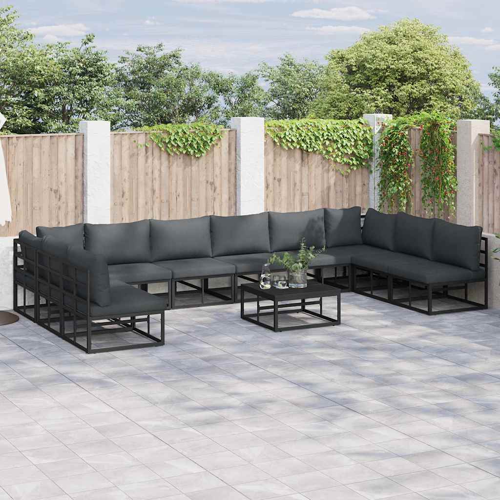 Garden Sofa Set with Cushion 11 pcs Black Aluminium