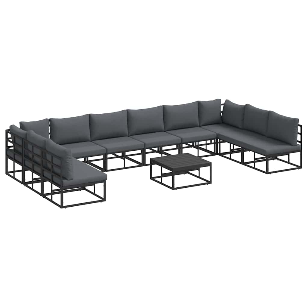 Garden Sofa Set with Cushion 11 pcs Black Aluminium