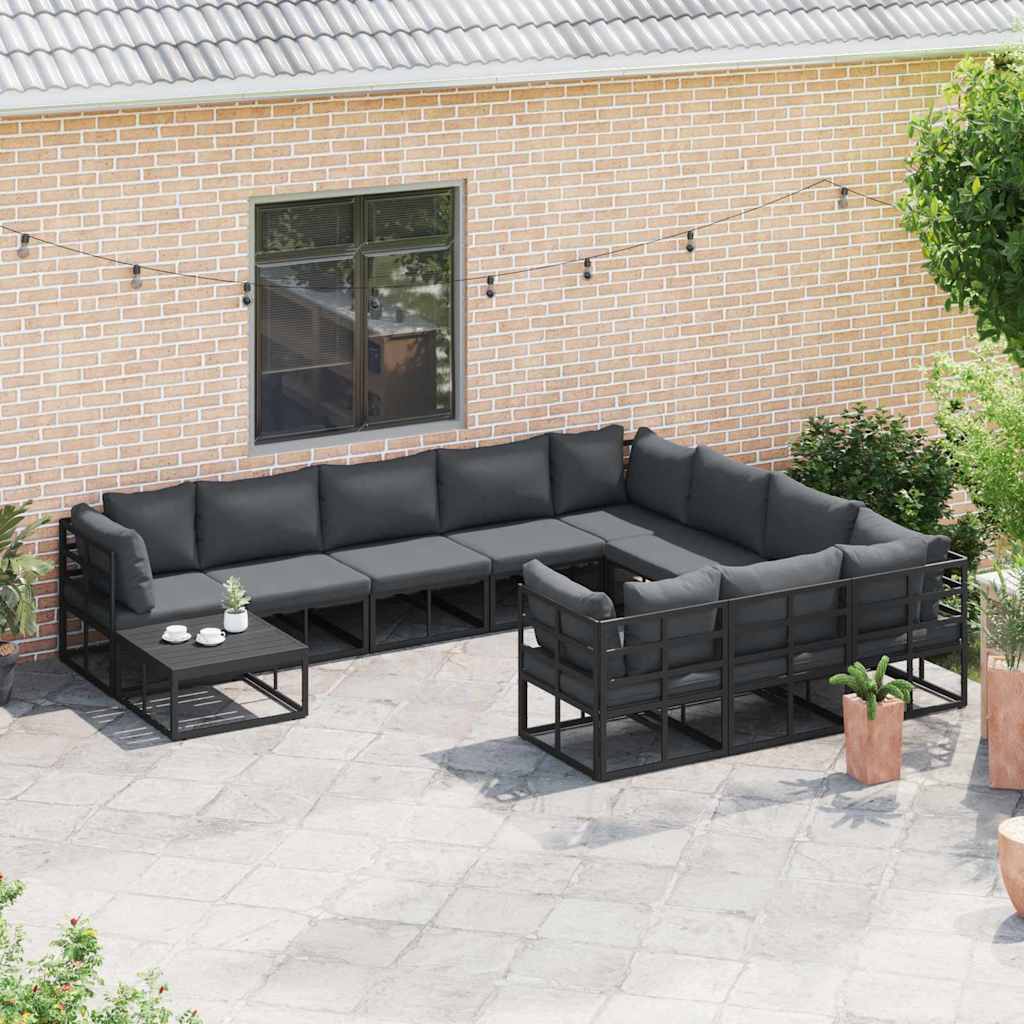 Garden Sofa Set with Cushion Black Aluminium