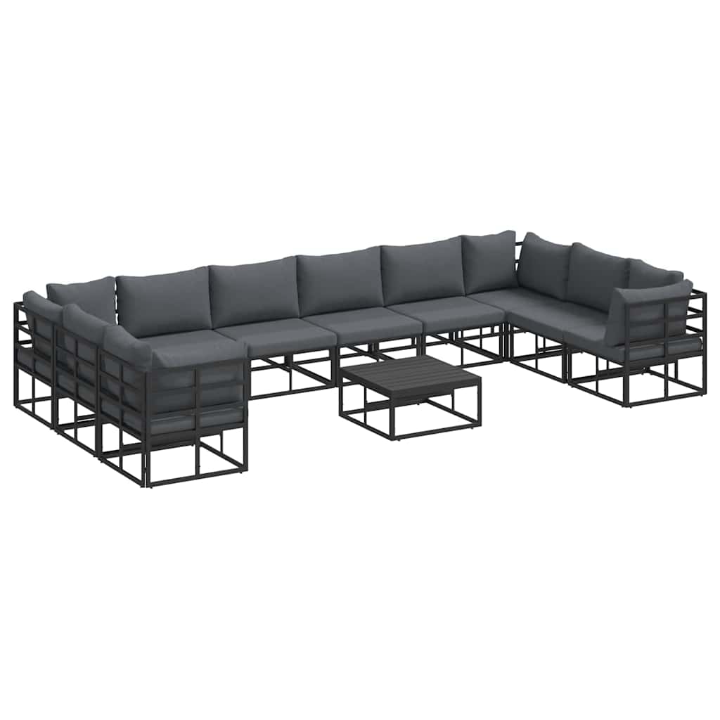 Garden Sofa Set with Cushion 11 pcs Black Aluminium