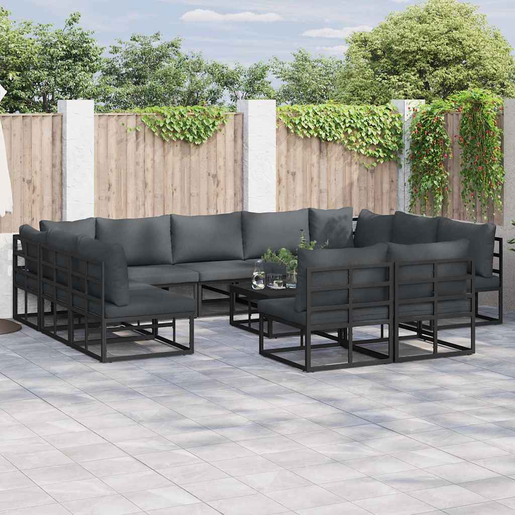 Garden Sofa Set with Cushion Black Aluminium
