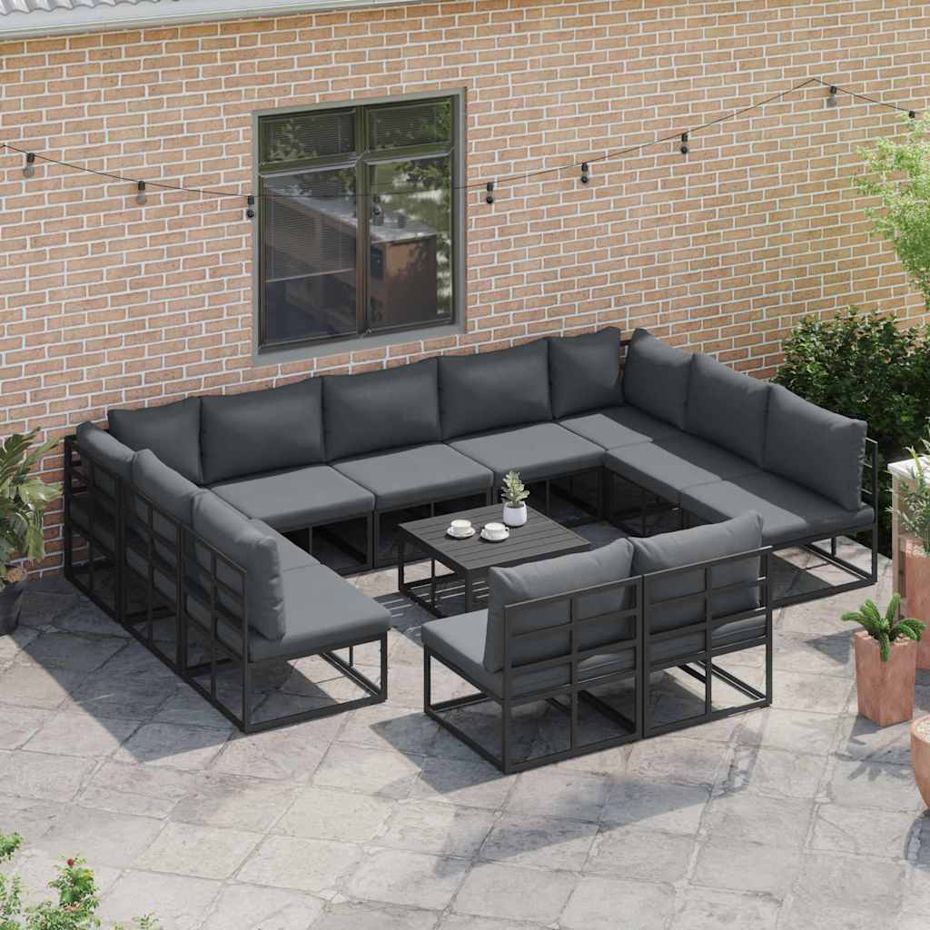 Garden Sofa Set with Cushion Black Aluminium