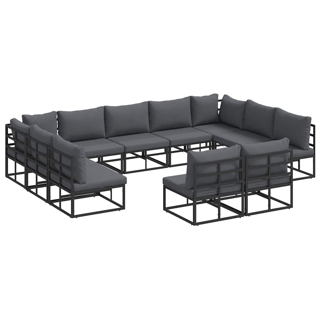 Garden Sofa Set with Cushion Black Aluminium