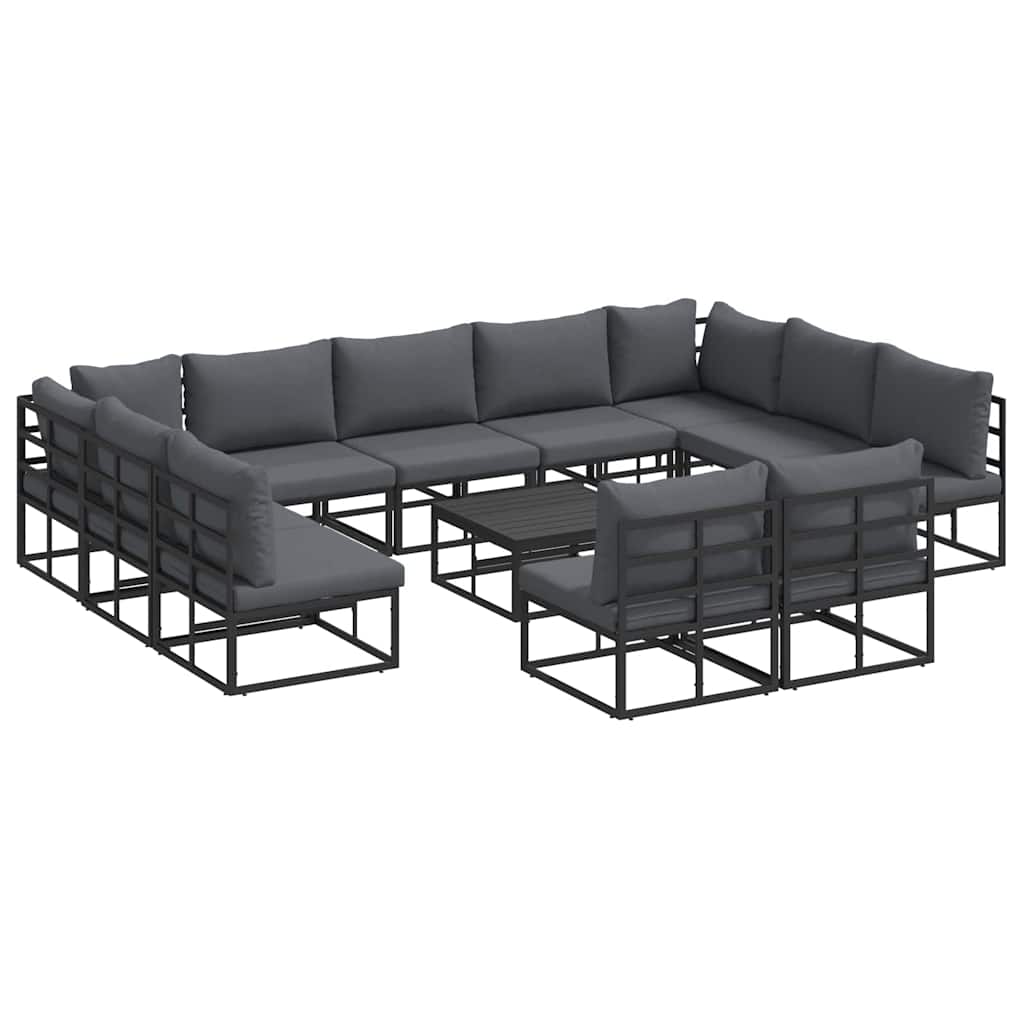 Garden Sofa Set with Cushion 12 pcs Black Aluminium