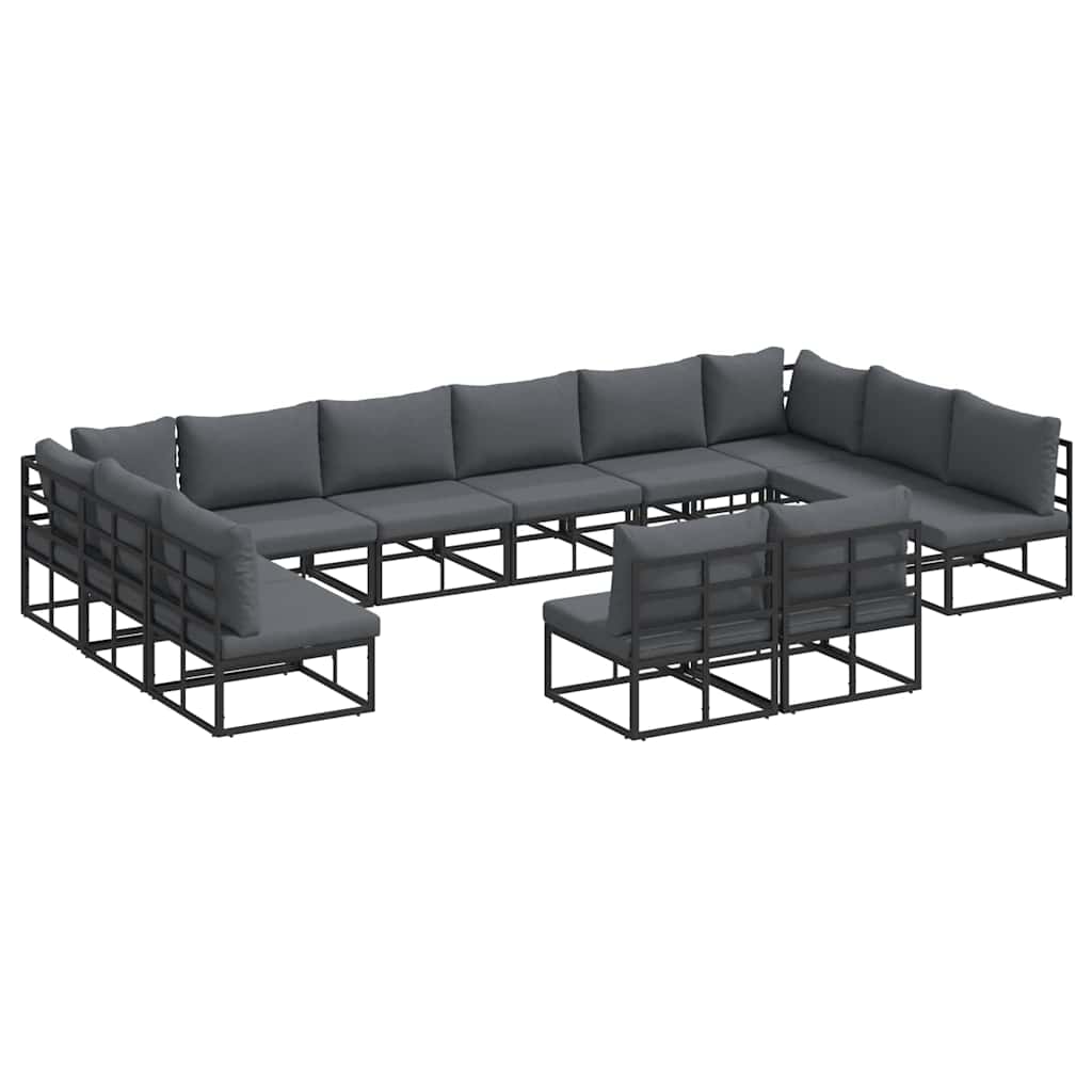 Garden Sofa Set with Cushion Black Aluminium