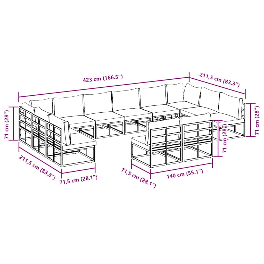 Garden Sofa Set with Cushion Black Aluminium