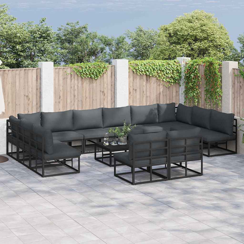 Garden Sofa Set with Cushion 13 pcs Black Aluminium
