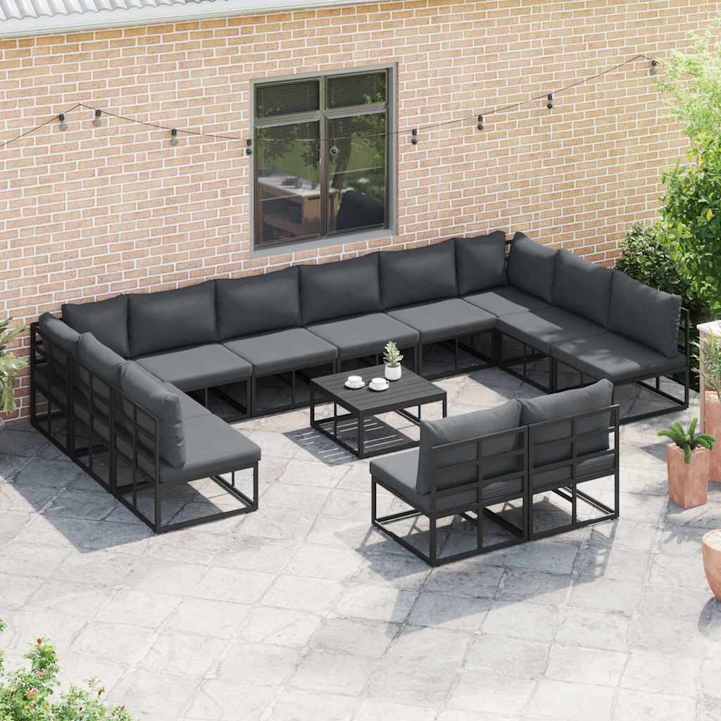 Garden Sofa Set with Cushion 13 pcs Black Aluminium