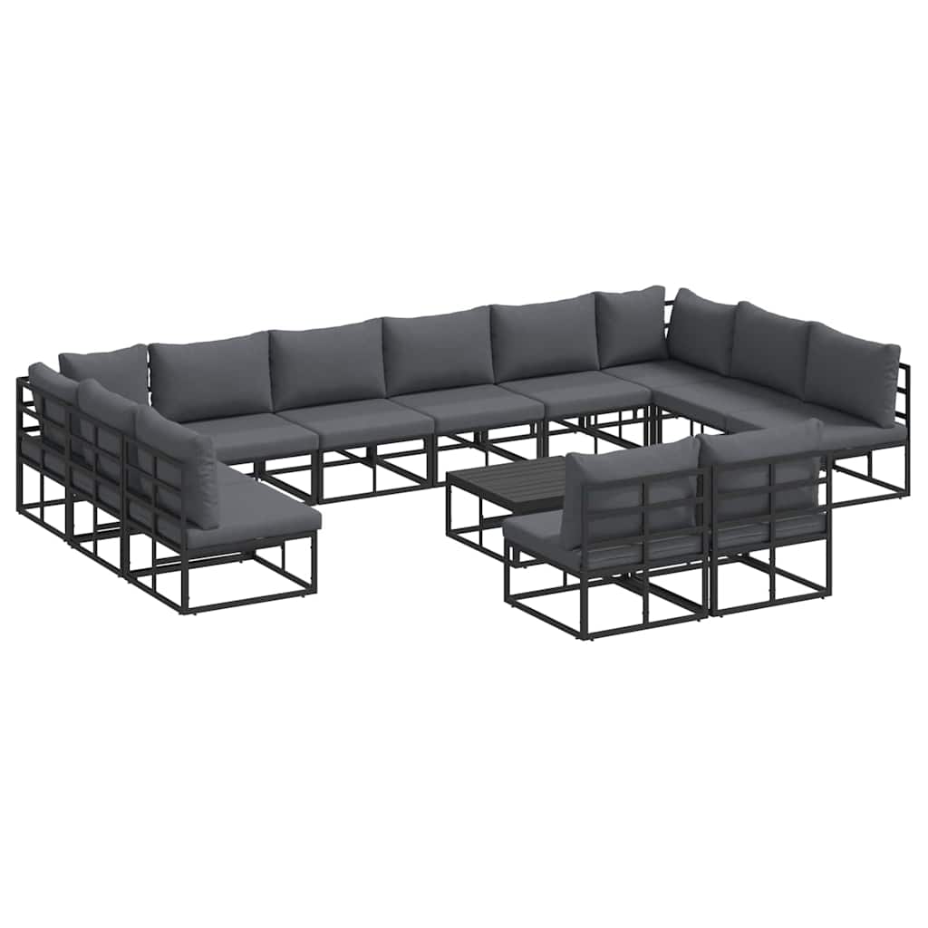 Garden Sofa Set with Cushion 13 pcs Black Aluminium