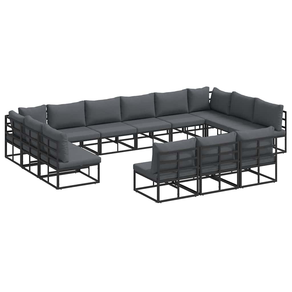 Garden Sofa Set with Cushion Black Aluminium