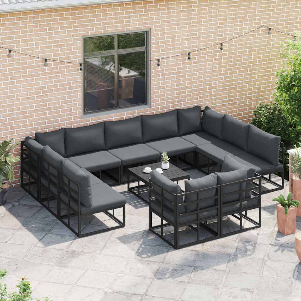Garden Sofa Set with Cushion Black Aluminium
