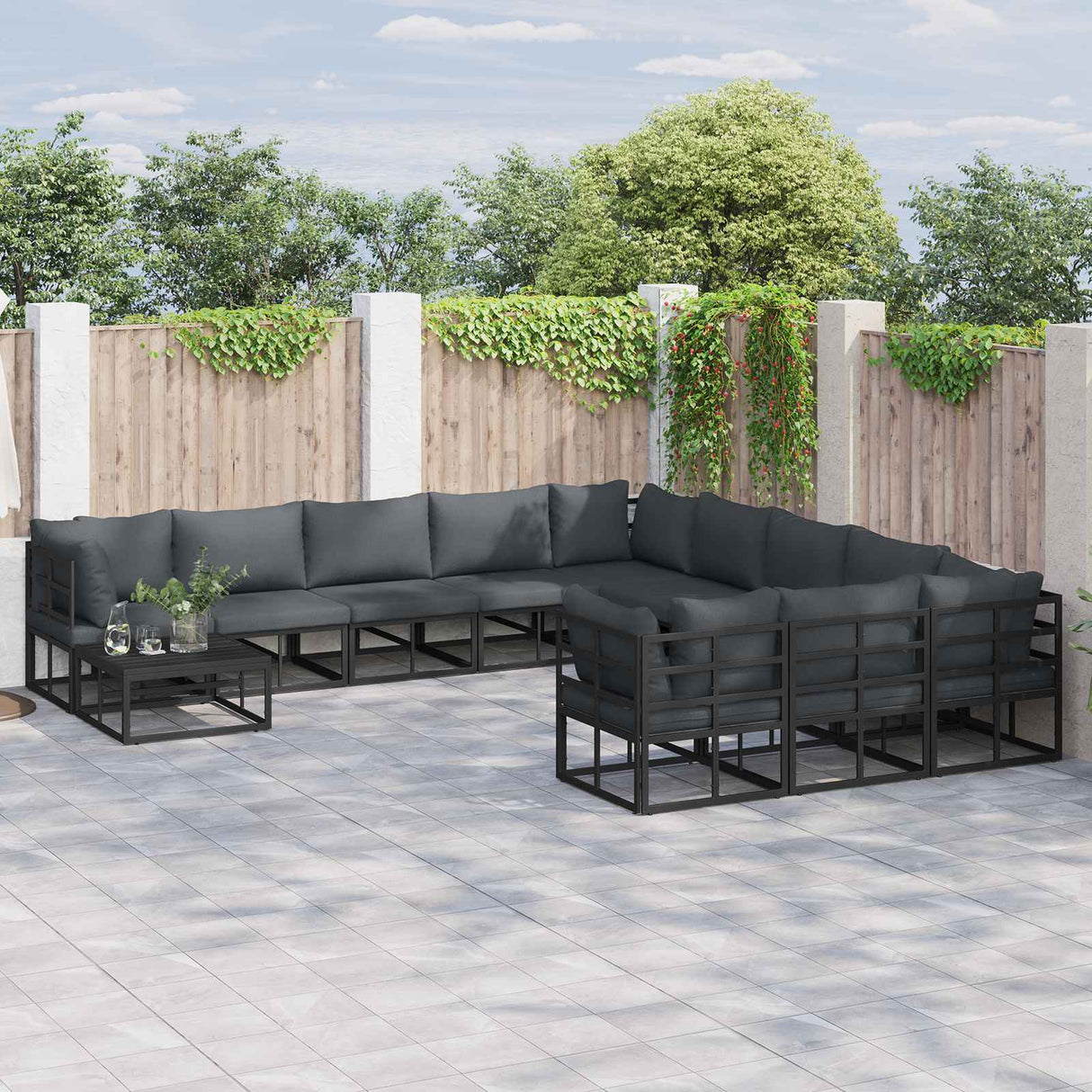Garden Sofa Set with Cushion 12 pcs Black Aluminium