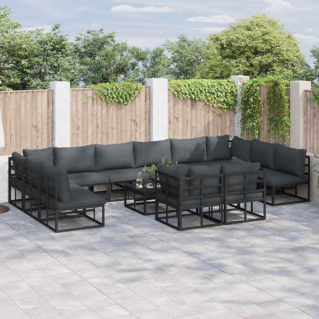 Garden Sofa Set with Cushion Black Aluminium