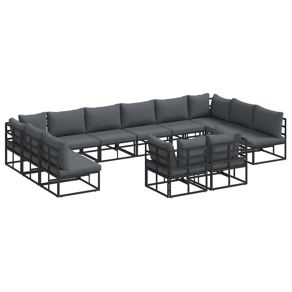Garden Sofa Set with Cushion Black Aluminium