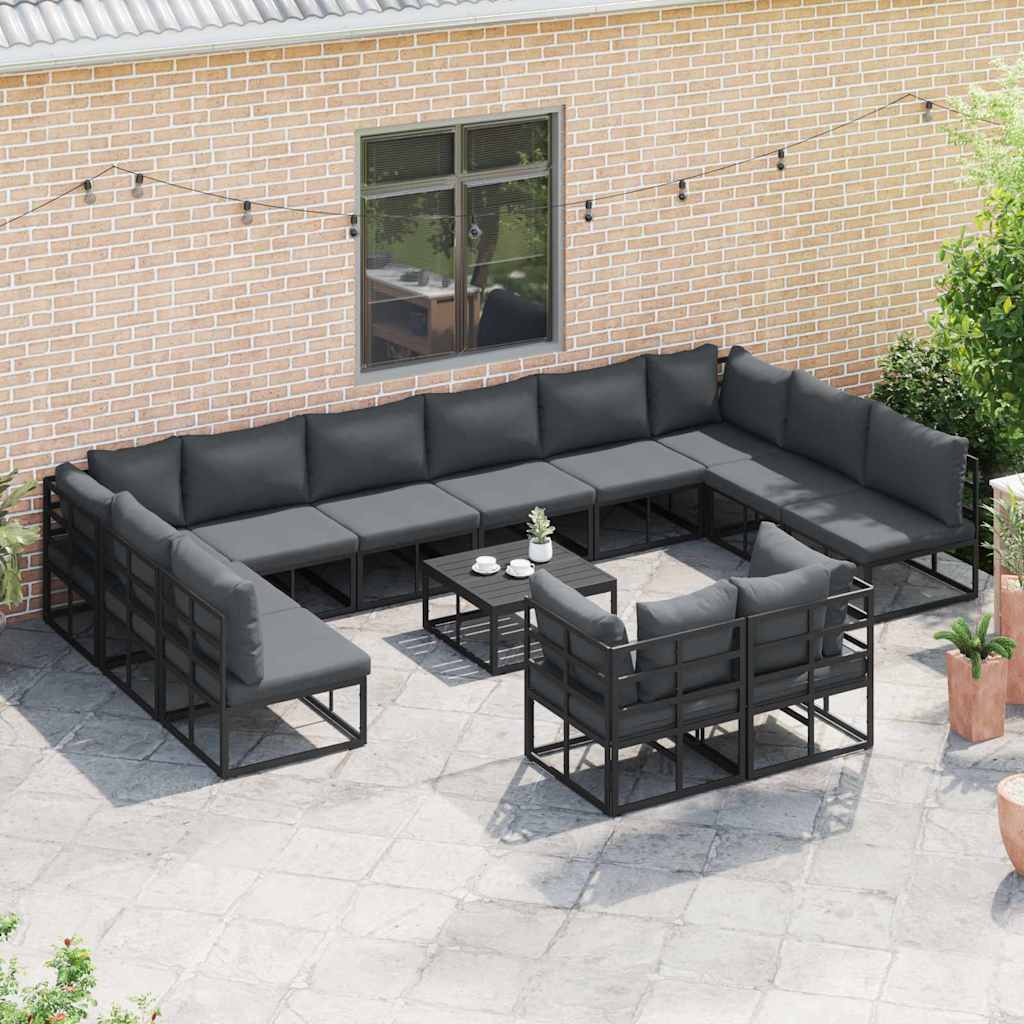Garden Sofa Set with Cushion 13 pcs Black Aluminium