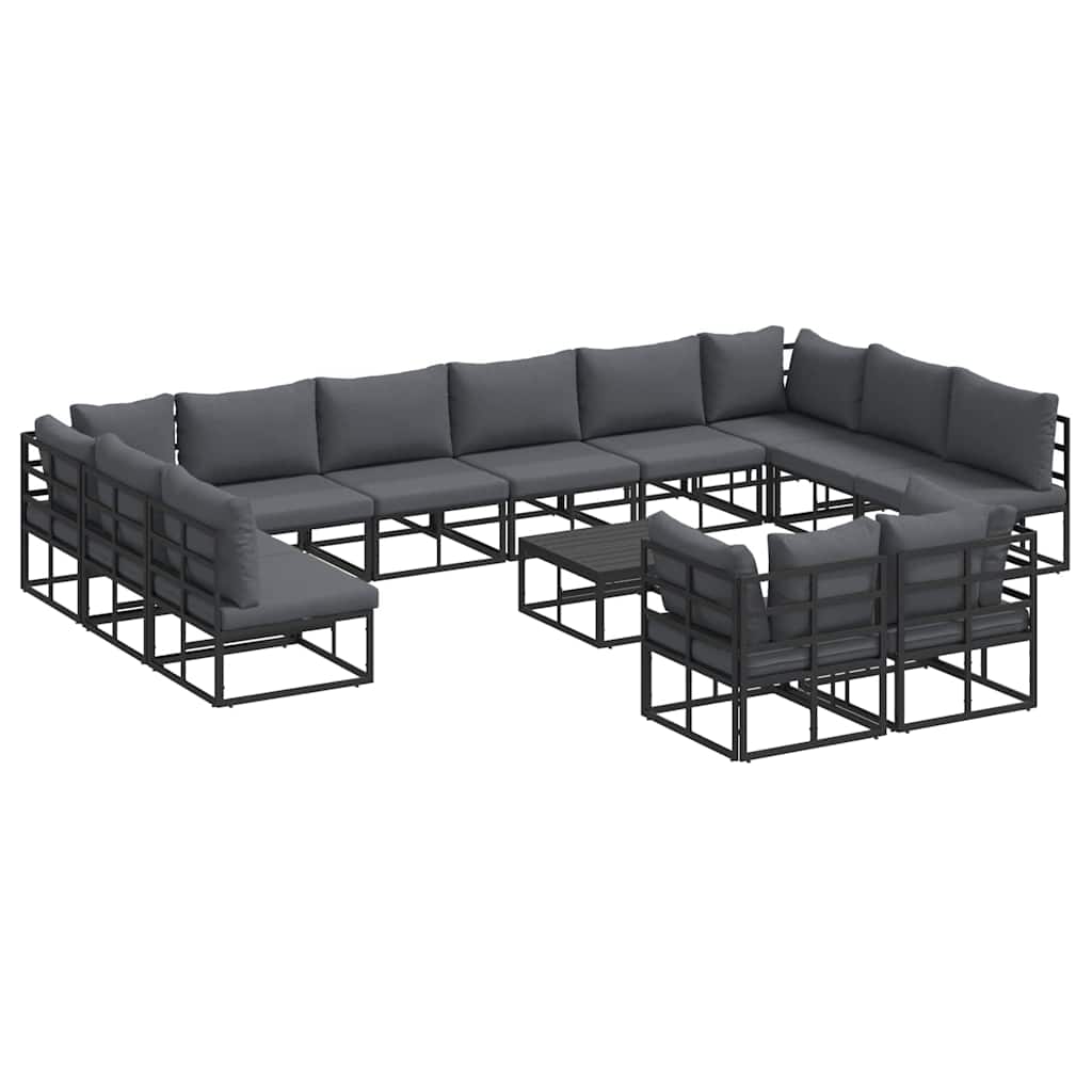 Garden Sofa Set with Cushion 13 pcs Black Aluminium