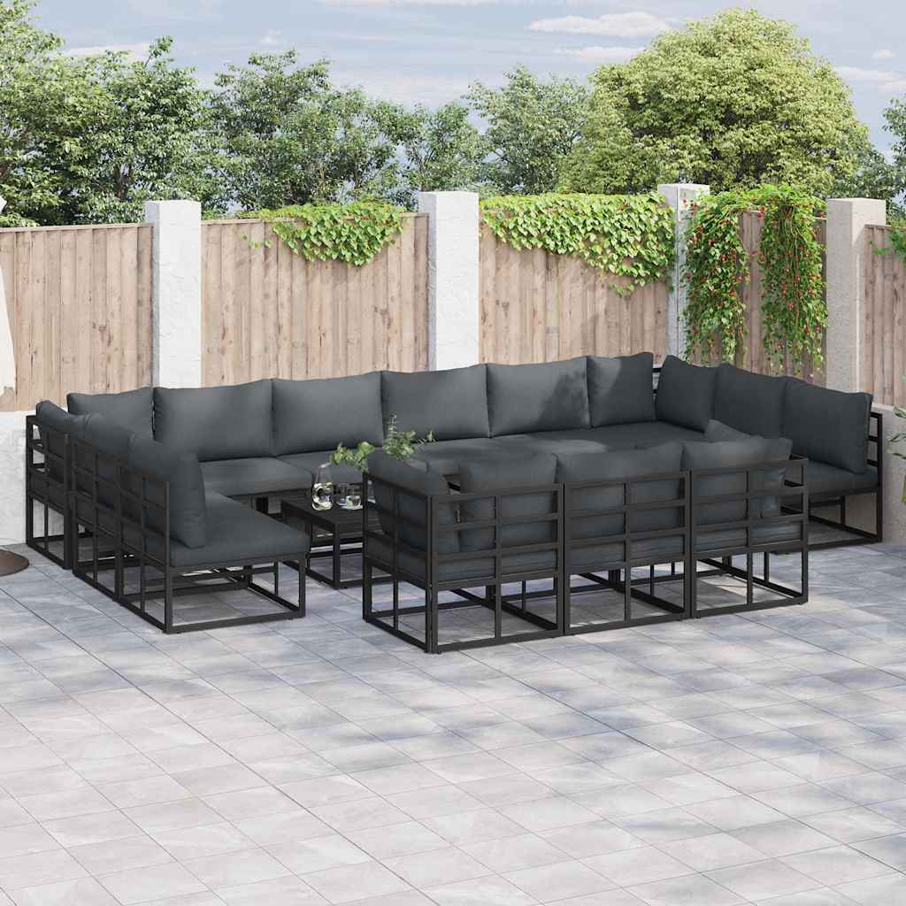 Garden Sofa Set with Cushion 13 pcs Black Aluminium