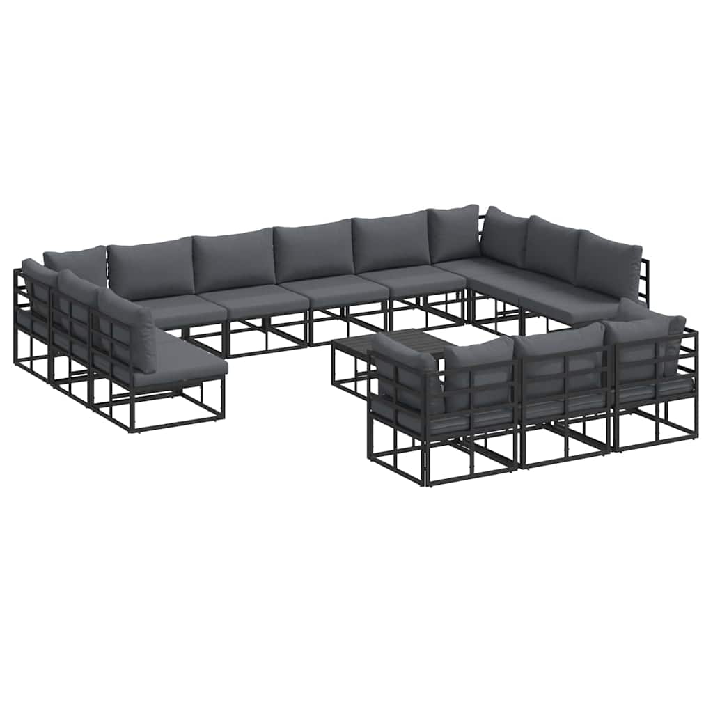 Garden Sofa Set with Cushion 14 pcs Black Aluminium
