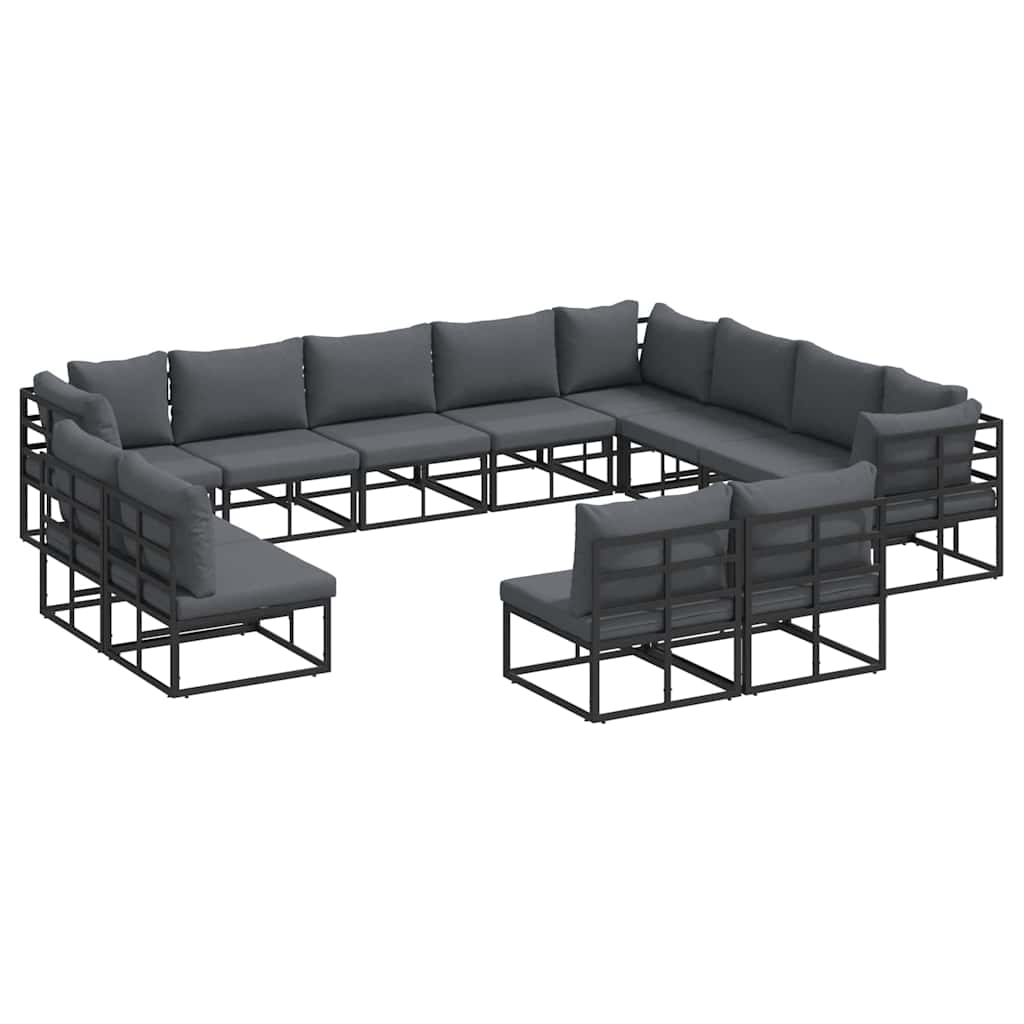Garden Sofa Set with Cushion 12 pcs Black Aluminium