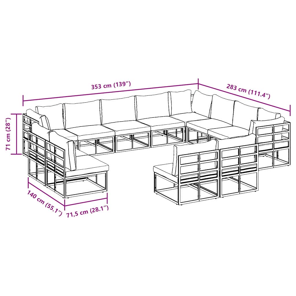 Garden Sofa Set with Cushion 12 pcs Black Aluminium