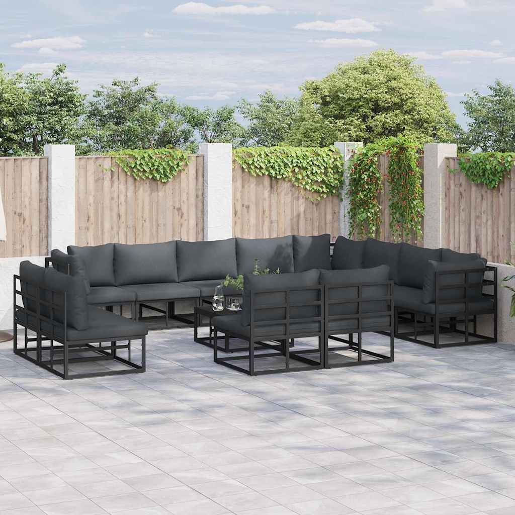 Garden Sofa Set with Cushion 13 pcs Black Aluminium
