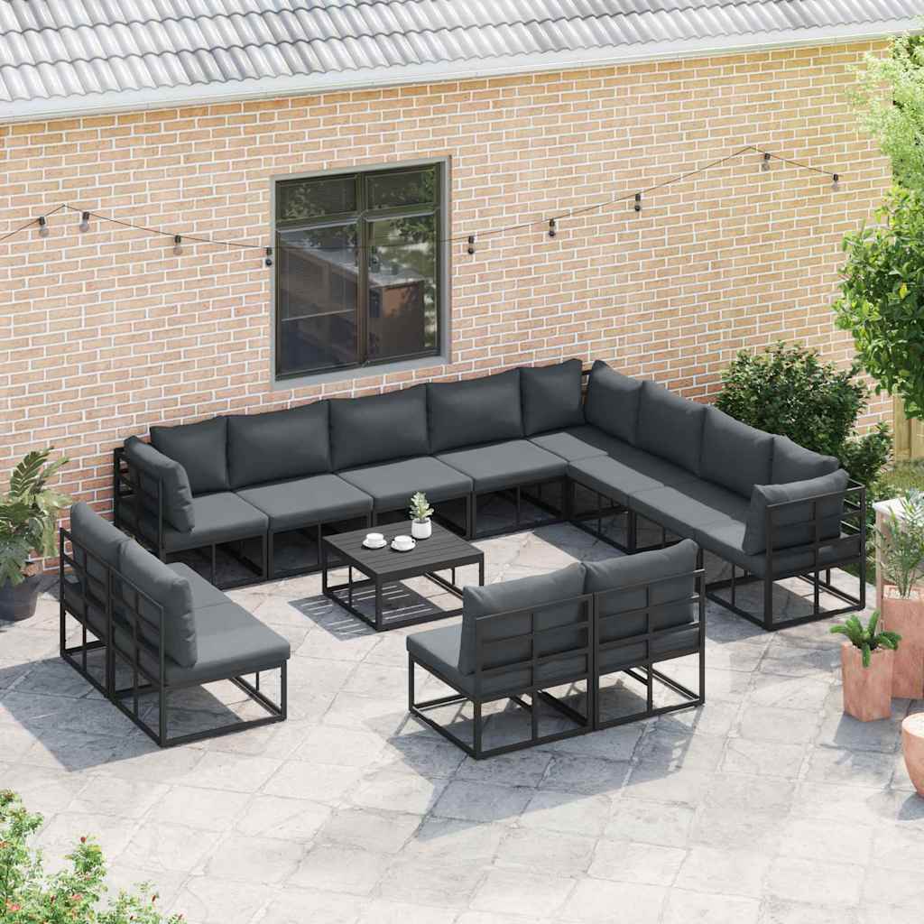 Garden Sofa Set with Cushion 13 pcs Black Aluminium
