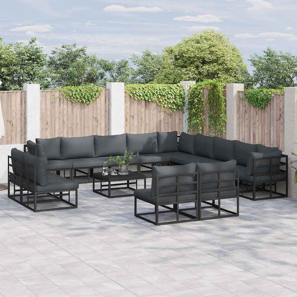 Garden Sofa Set with Cushion 13 pcs Black Aluminium