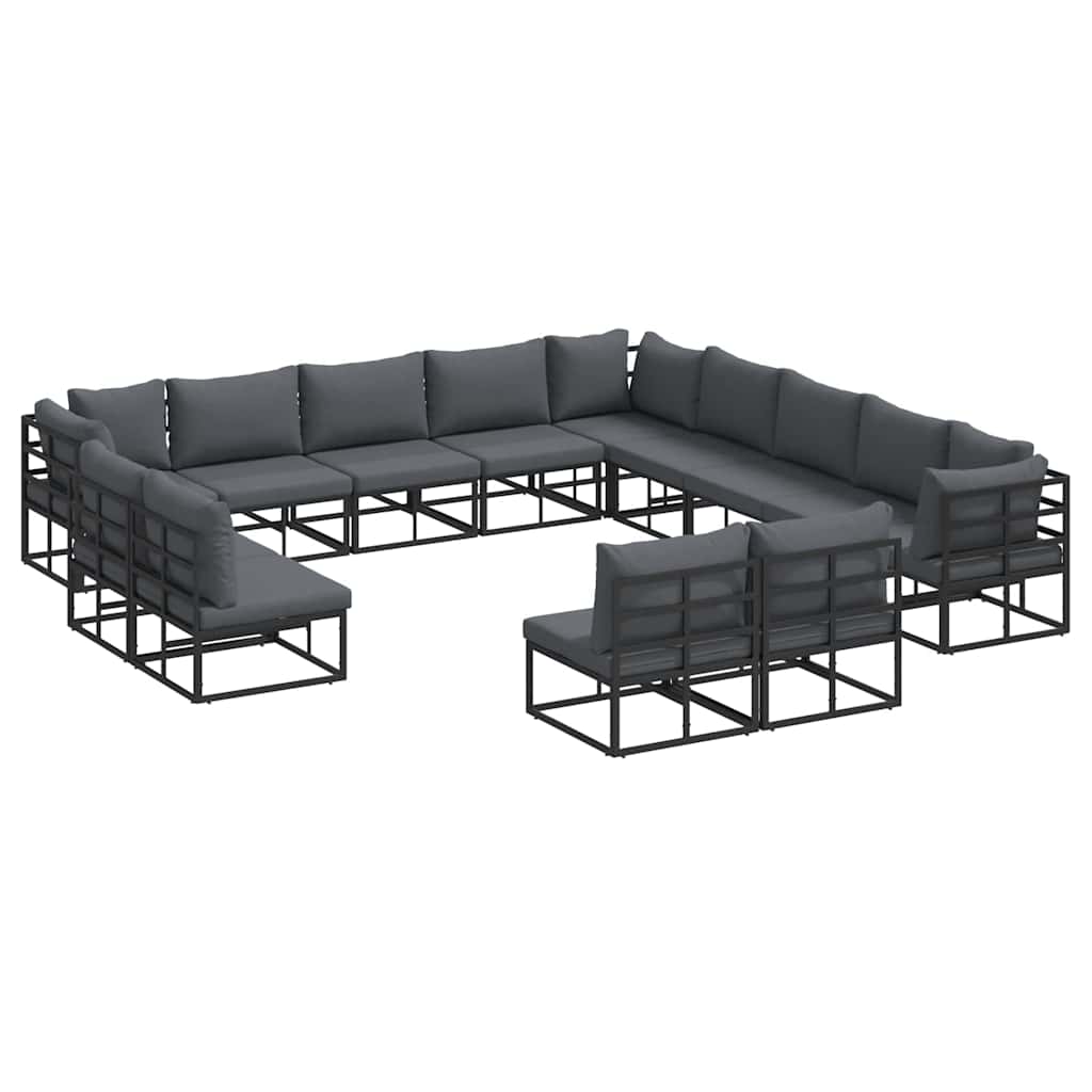 Garden Sofa Set with Cushion 13 pcs Black Aluminium