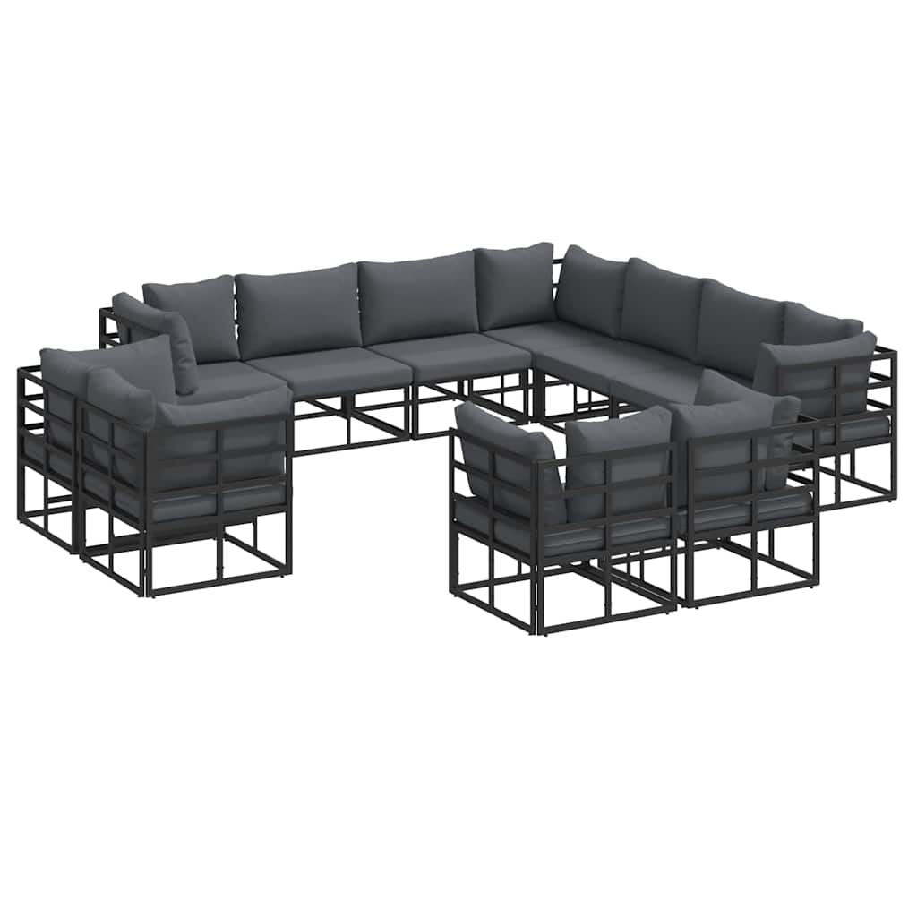 Garden Sofa Set with Cushion Black Aluminium
