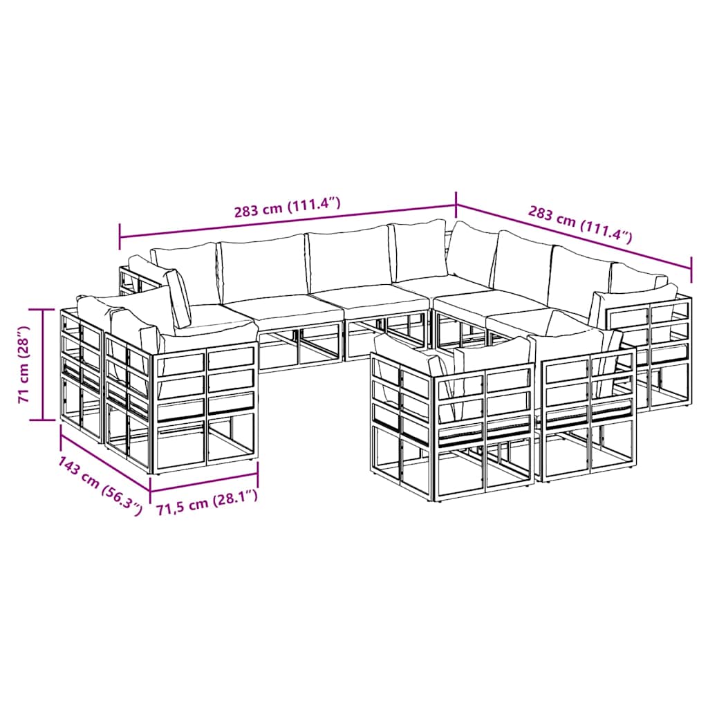 Garden Sofa Set with Cushion Black Aluminium