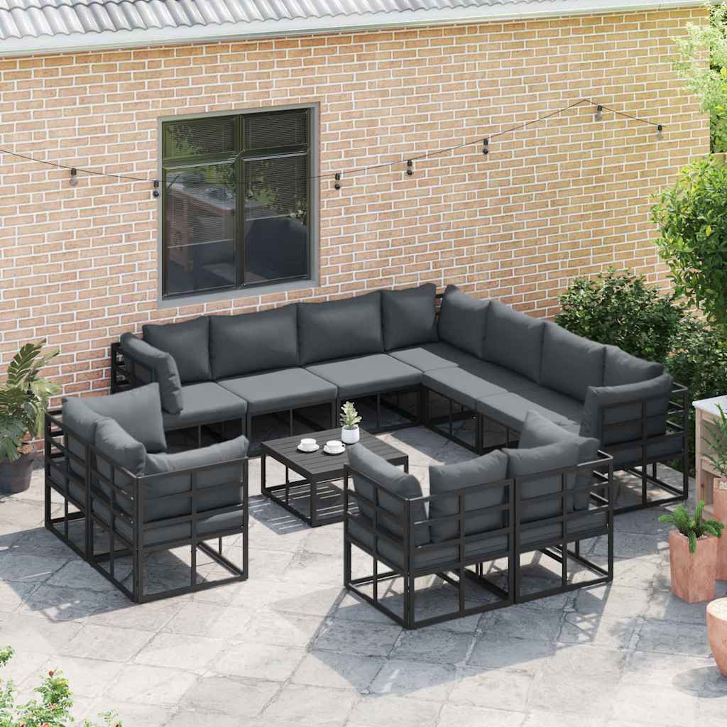 Garden Sofa Set with Cushion 12 pcs Black Aluminium