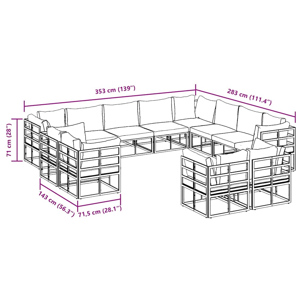 Garden Sofa Set with Cushion 12 pcs