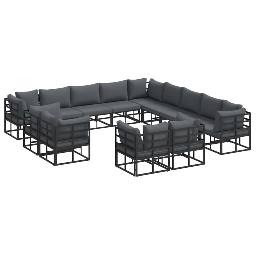 Garden Sofa Set with Cushion 13 pcs Black Aluminium
