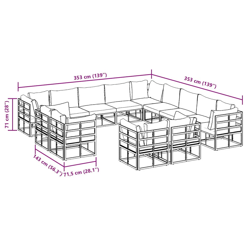 Garden Sofa Set with Cushion 13 pcs Black Aluminium