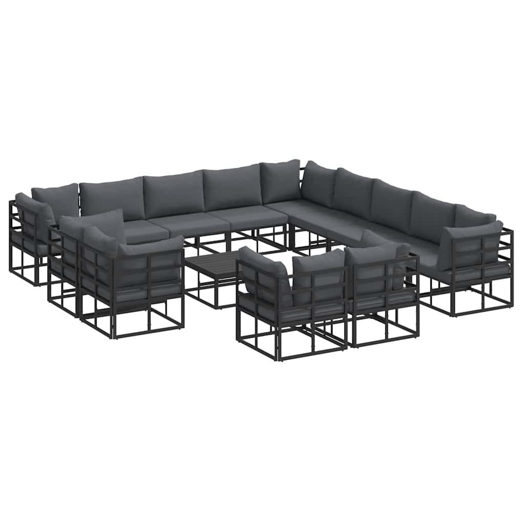 Garden Sofa Set with Cushion 14 pcs Black Aluminium