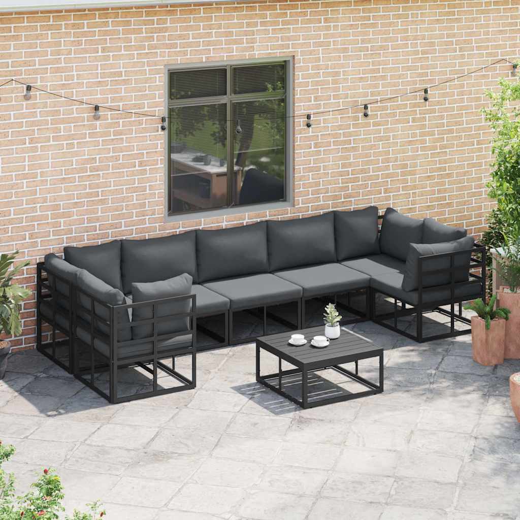 Garden Sofa Set Black Aluminium