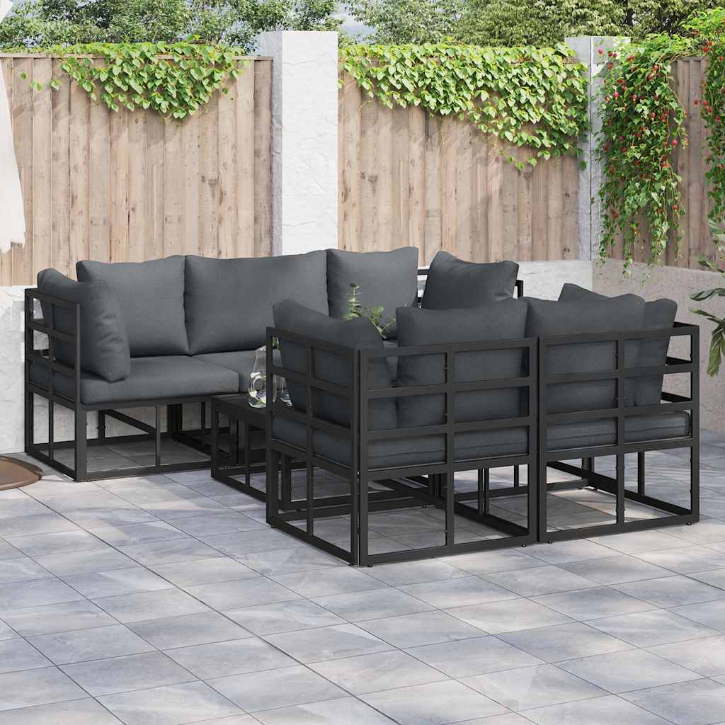 Garden Sofa Set with Cushion 6 pcs Black Aluminium