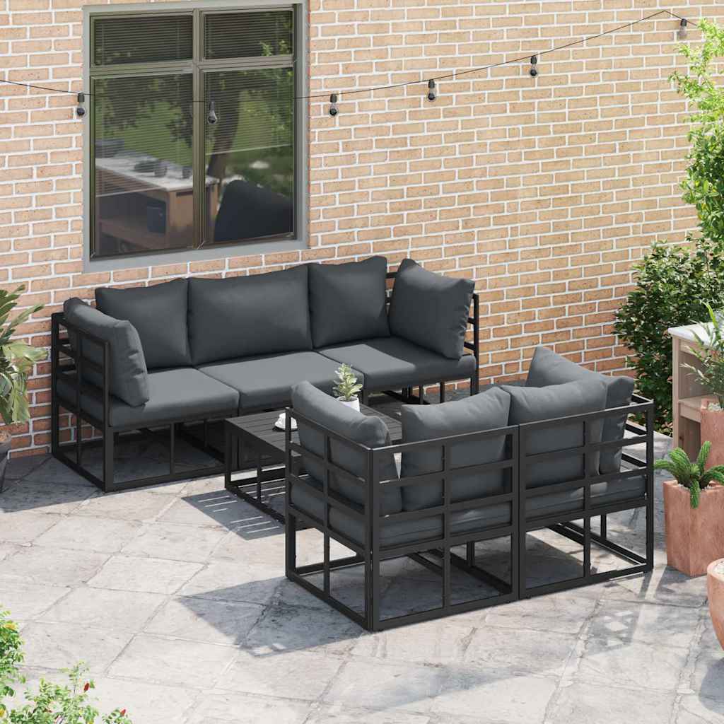 Garden Sofa Set with Cushion 6 pcs Black Aluminium