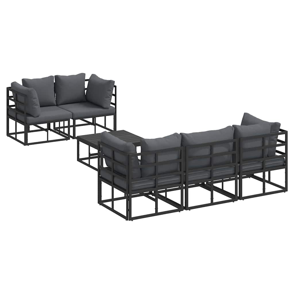 Garden Sofa Set with Cushion 6 pcs Black Aluminium
