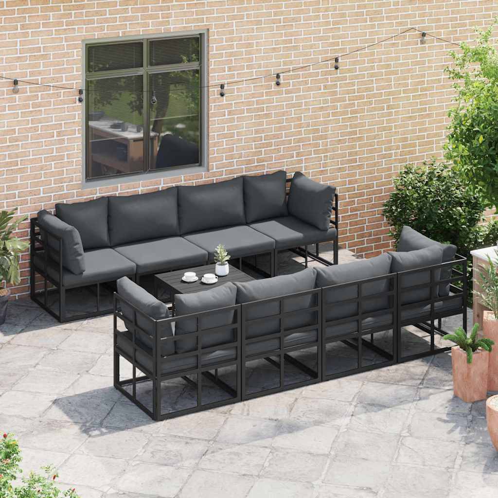 Garden Sofa Set with Cushion 9 pcs Black Aluminium