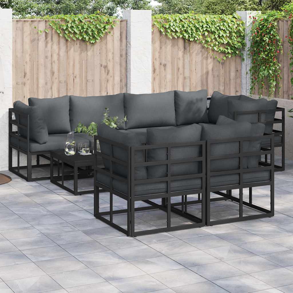 Garden Sofa Set with Cushion 7 pcs Black Aluminium
