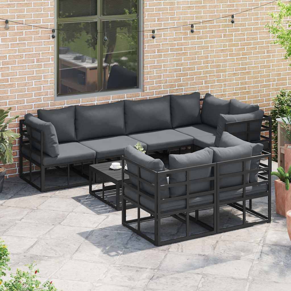 Garden Sofa Set with Cushion 7 pcs Black Aluminium
