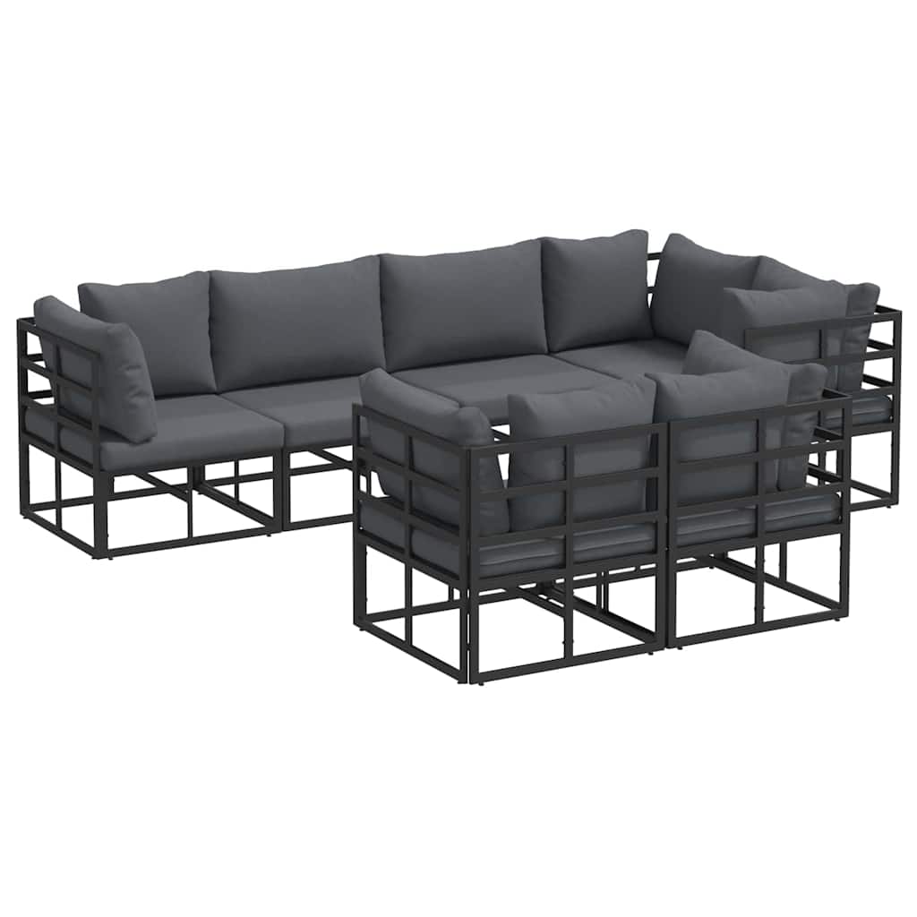 Garden Sofa Set with Cushion 7 pcs Black Aluminium