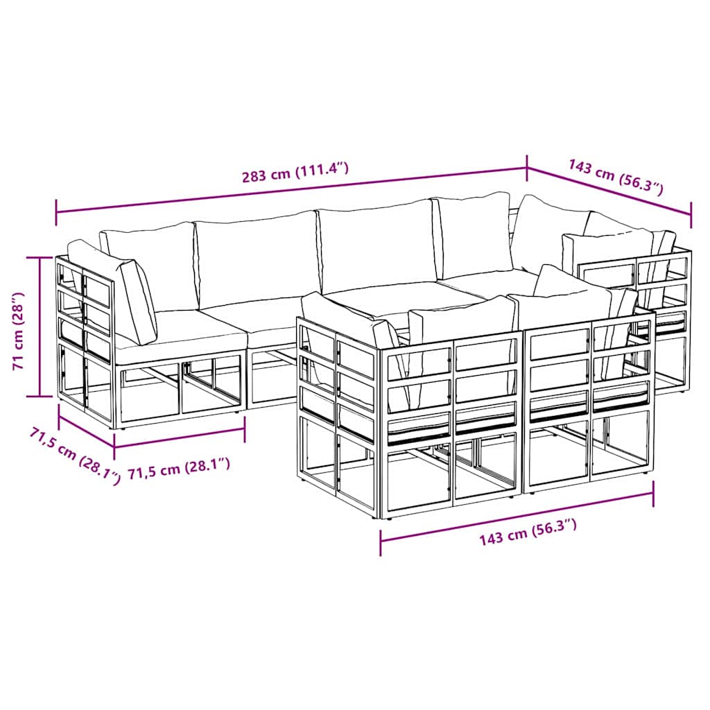 Garden Sofa Set with Cushion 7 pcs Black Aluminium