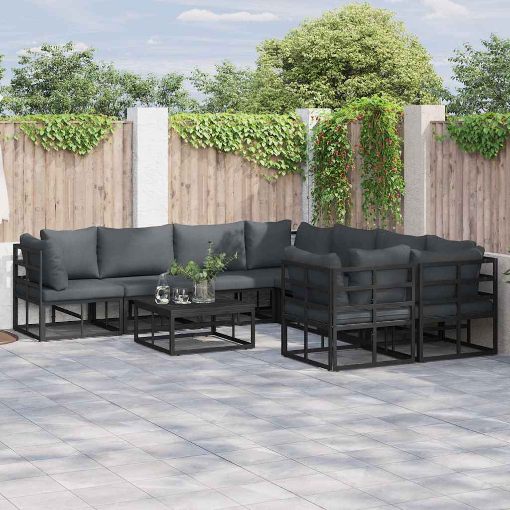 Garden Sofa Set with Cushion 8 pcs Black Aluminium