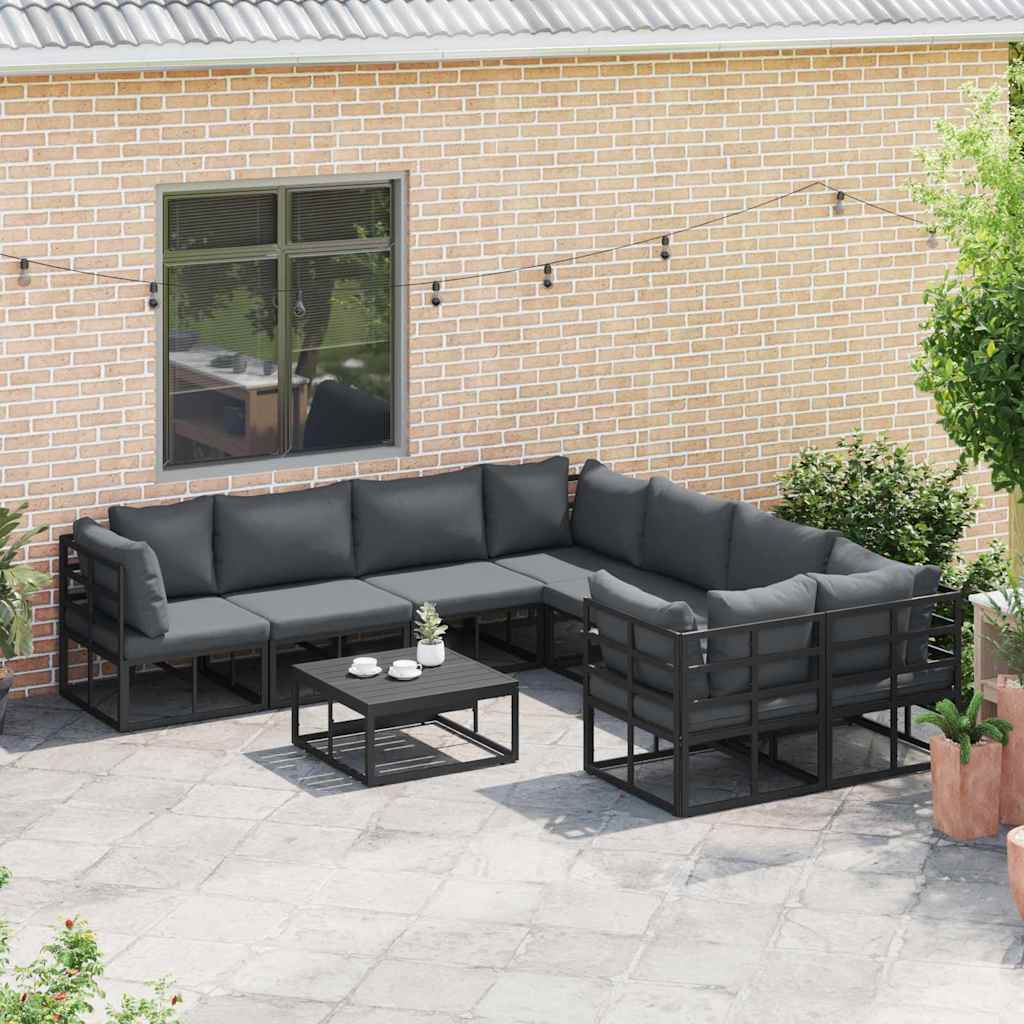 Garden Sofa Set with Cushion 8 pcs Black Aluminium
