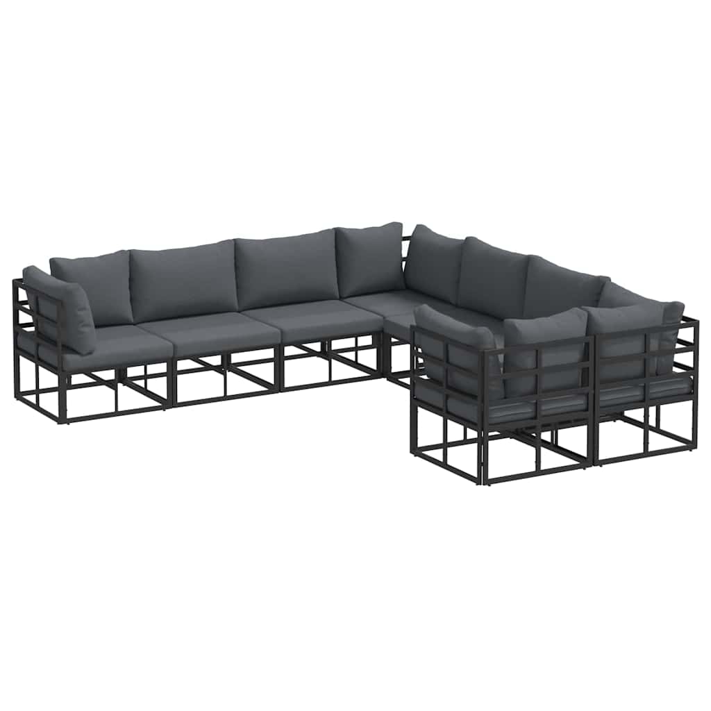 Garden Sofa Set with Cushion 8 pcs Black Aluminium