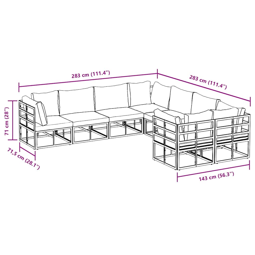 Garden Sofa Set with Cushion 8 pcs Black Aluminium